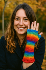 Rainbow Knitted Wool Fleece Lined Wrist Warmers
