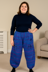 Striped Acrylic Fleece Harem Trousers