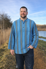 Striped Cotton Collarless Shirt