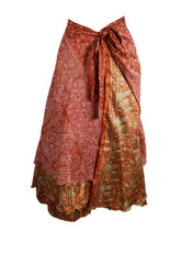 Tea Calf Length Sari Silk Wrap Skirt 68"
