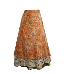 Tea Calf Length Sari Silk Wrap Skirt 66"