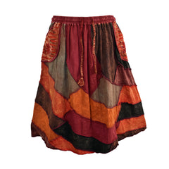 Patchwork Cotton Knee Length Skirt