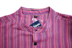 Striped Cotton Collarless Shirt