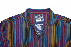 Striped Cotton Collarless Shirt