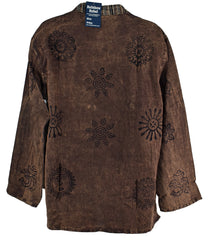 Stonewashed Printed Collarless Shirt