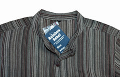 Striped Cotton Collarless Shirt