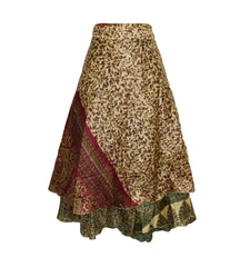 Tea Calf Length Sari Silk Wrap Skirt 48"