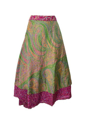 Tea Calf Length Sari Silk Wrap Skirt 58"