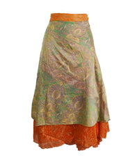 Tea Calf Length Sari Silk Wrap Skirt 60"