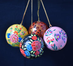Set of 4 Large Fair Trade Hand-Painted Christmas Baubles