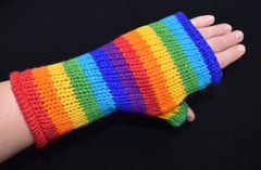 Rainbow Knitted Wool Fleece Lined Wrist Warmers