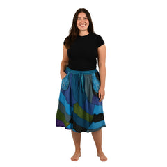 Patchwork Cotton Knee Length Skirt