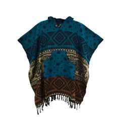 Elephant Pattern Acrylic Fleece Poncho