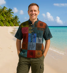 Patchwork Cotton Short Sleeve Shirt