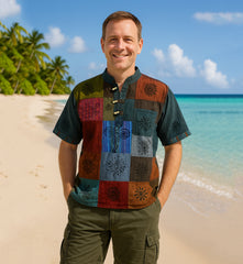 Patchwork Cotton Short Sleeve Shirt