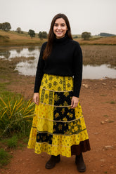 Overdyed Patchwork Cotton & Rayon Skirt