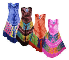 Tie Dye Embroidered Umbrella Dress