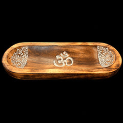 Large Wooden Incense Holder Ash Catcher - Om