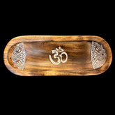 Large Wooden Incense Holder Ash Catcher - Om