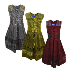 Stonewashed Embroidered Viscose Summer Dress