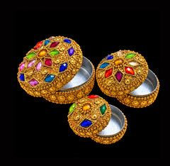 Large Nest of 3 Gold Trinket Pill Boxes