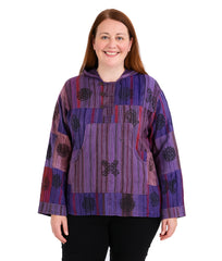 Patchwork Printed Hooded Cotton Top