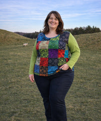 Plus Size Long Sleeve Patchwork Top