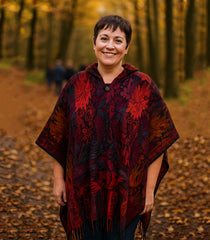 Flower Pattern Acrylic Fleece Poncho