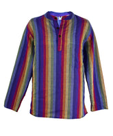 Rainbow Striped Cotton Collarless Shirt