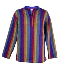 Rainbow Striped Cotton Collarless Shirt