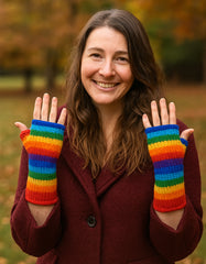 Rainbow Knitted Wool Fleece Lined Wrist Warmers