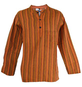 Striped Cotton Collarless Shirt