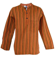 Striped Cotton Collarless Shirt