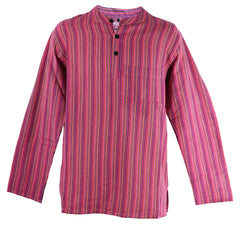 Striped Cotton Collarless Shirt