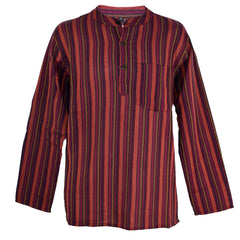 Striped Cotton Collarless Shirt