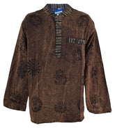 Stonewashed Printed Collarless Shirt