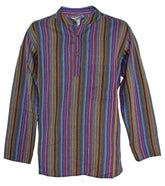 Striped Cotton Collarless Shirt