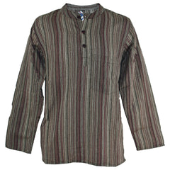 Striped Cotton Collarless Shirt