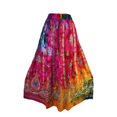 Gold Print Tie Dye Rayon Indian Skirt