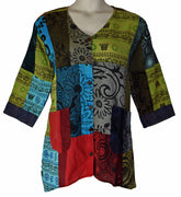 Patchwork Cotton Plus Size Blouse