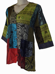 Patchwork Cotton Plus Size Blouse