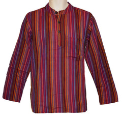 Striped Cotton Collarless Shirt