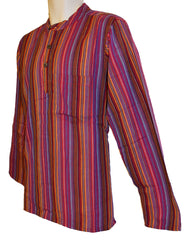 Striped Cotton Collarless Shirt