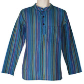 Striped Cotton Collarless Shirt