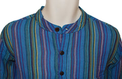 Striped Cotton Collarless Shirt