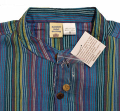 Striped Cotton Collarless Shirt