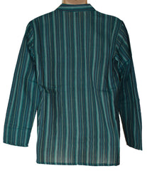 Striped Cotton Collarless Shirt