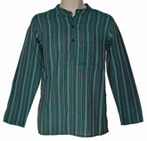 Striped Cotton Collarless Shirt