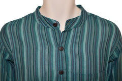 Striped Cotton Collarless Shirt