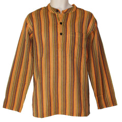 Striped Cotton Collarless Shirt